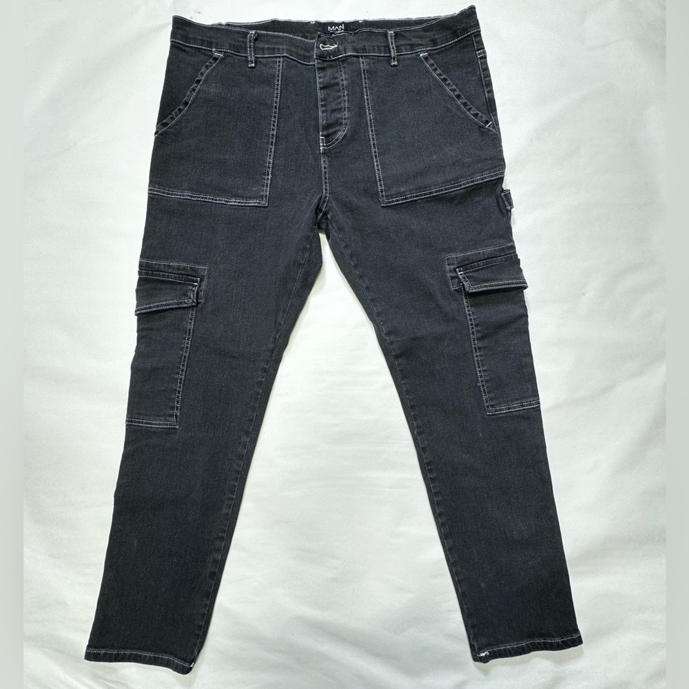 MAN Boohoo MAN Size 44 Black Cargo Denim Pants for Men